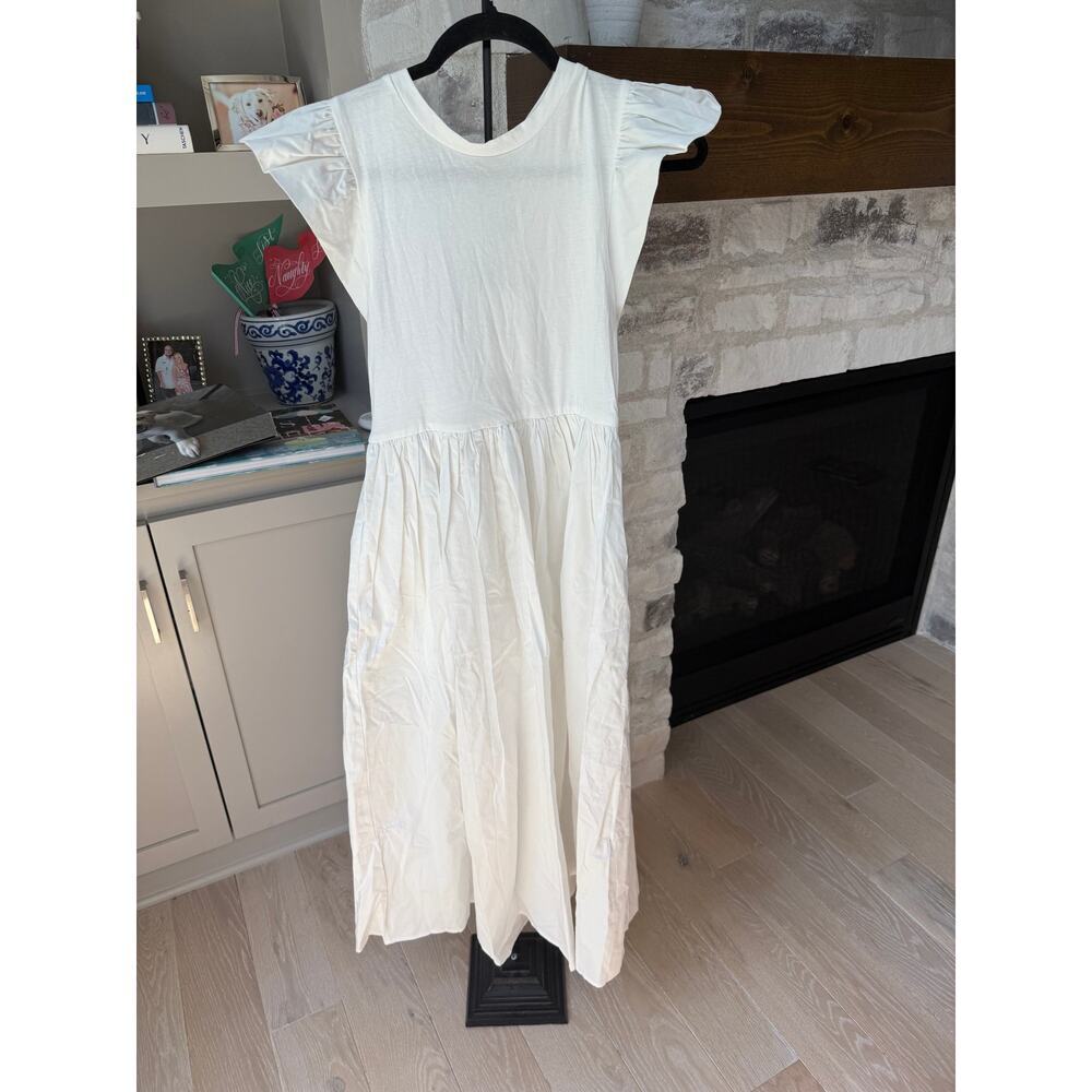 En Saison Women's White Midi Ruffle Sleeve Summer Dress Size S